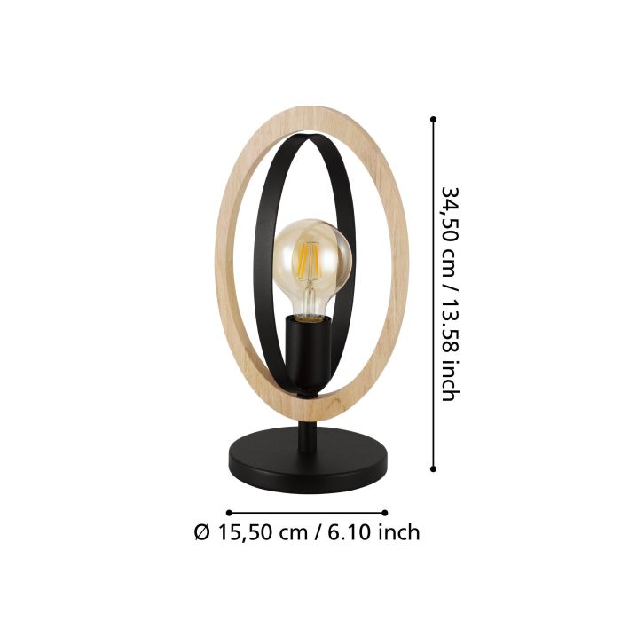 Carregue imagem no visualizador da galeriaCandeeiro de Mesa com Elemento Oval em Madeira e Metal Preto BASILDON EGLO
