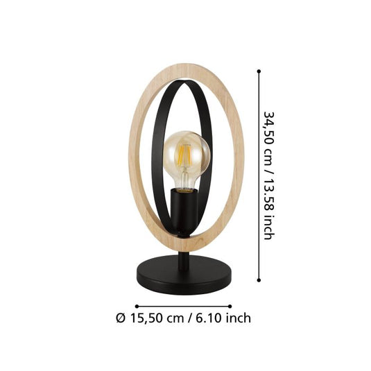 Candeeiro de Mesa com Elemento Oval em Madeira e Metal Preto BASILDON EGLO