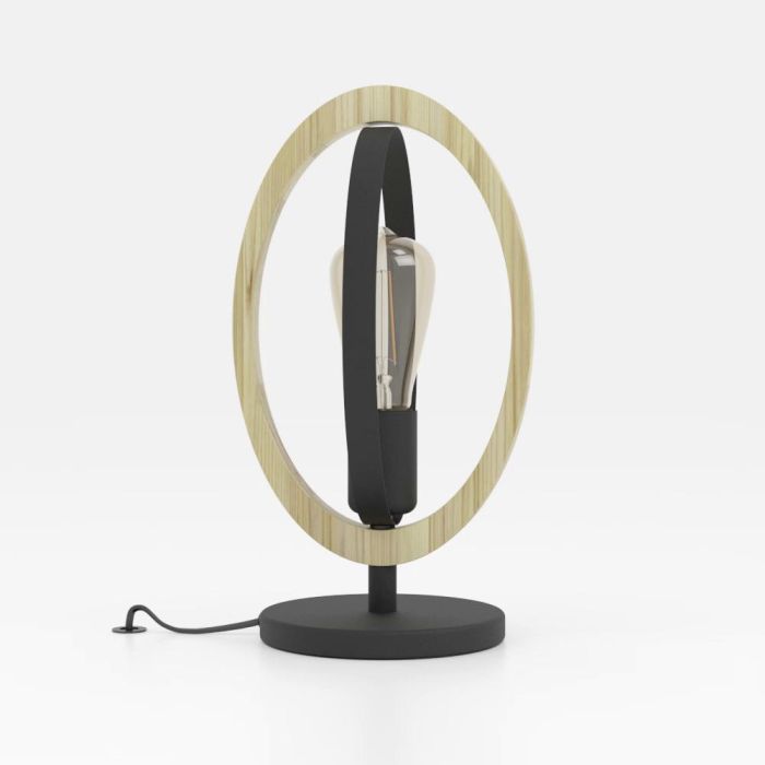 Carregue imagem no visualizador da galeriaCandeeiro de Mesa com Elemento Oval em Madeira e Metal Preto BASILDON EGLO
