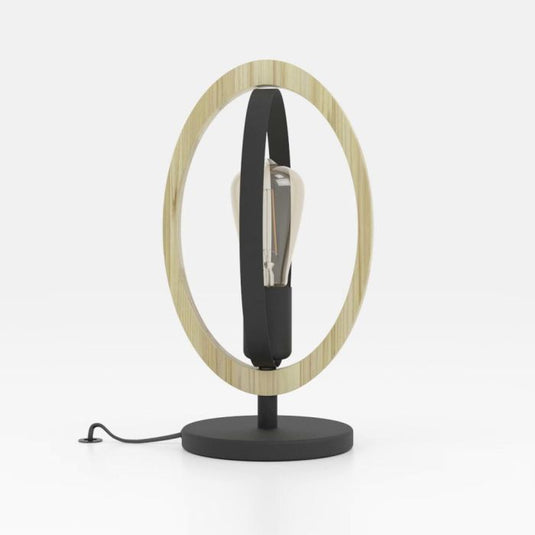 Candeeiro de Mesa com Elemento Oval em Madeira e Metal Preto BASILDON EGLO