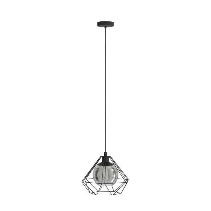 Carregue imagem no visualizador da galeriaCandeeiro de teto com abajur de arame preto e vidro fumado VERNHAM EGLO
