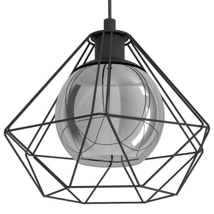 Carregue imagem no visualizador da galeriaCandeeiro de teto com abajur de arame preto e vidro fumado VERNHAM EGLO
