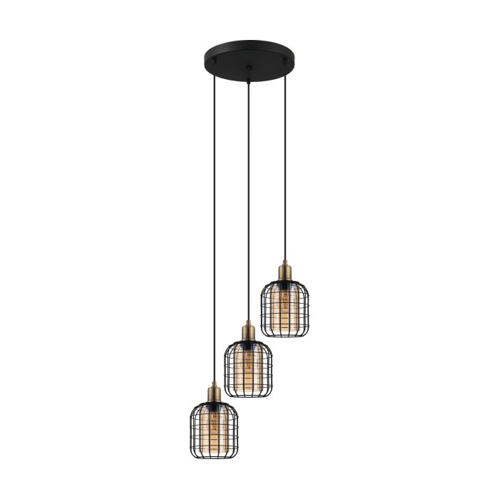 Carregue imagem no visualizador da galeriaCandeeiro de teto suspenso com abajures pretos e vidro âmbar CHISLE EGLO
