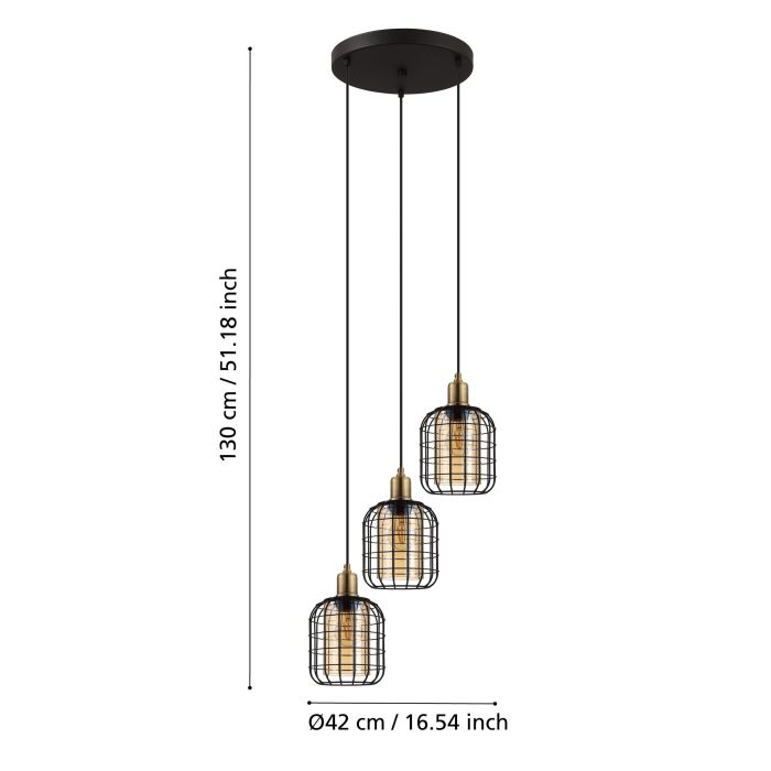 Carregue imagem no visualizador da galeriaCandeeiro de teto suspenso com abajures pretos e vidro âmbar CHISLE EGLO
