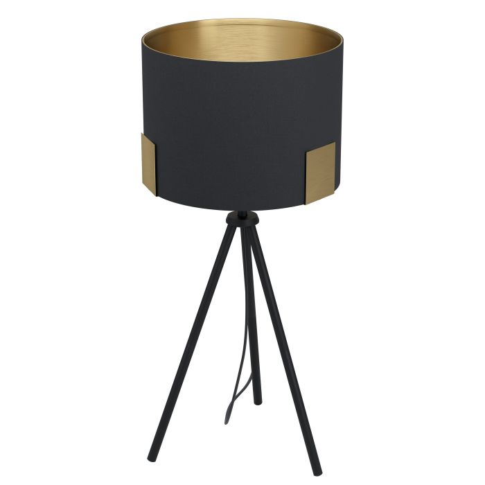 Cargue la imagen en el visor de la galería, Candeeiro de Mesa com Base Tripé e Abajur Têxtil Preto TORTOLA 1 EGLO
