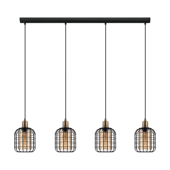 Carregue imagem no visualizador da galeriaCandeeiro de teto suspenso com quatro abajures pretos e vidro âmbar CHISLE EGLO
