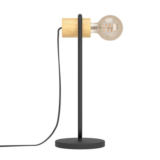 Candeeiro de Mesa com Base de Metal Preto e Madeira Natural CHIEVELEY EGLO