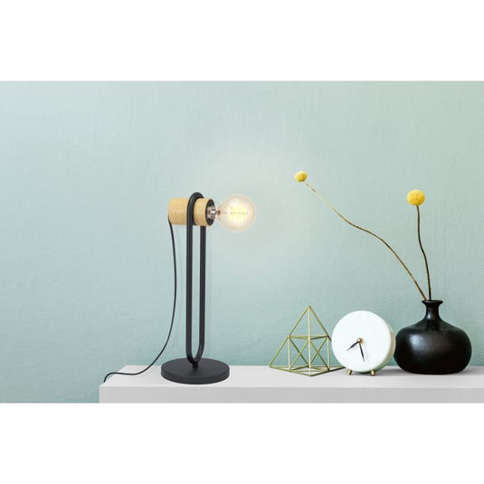 Candeeiro de Mesa com Base de Metal Preto e Madeira Natural CHIEVELEY EGLO
