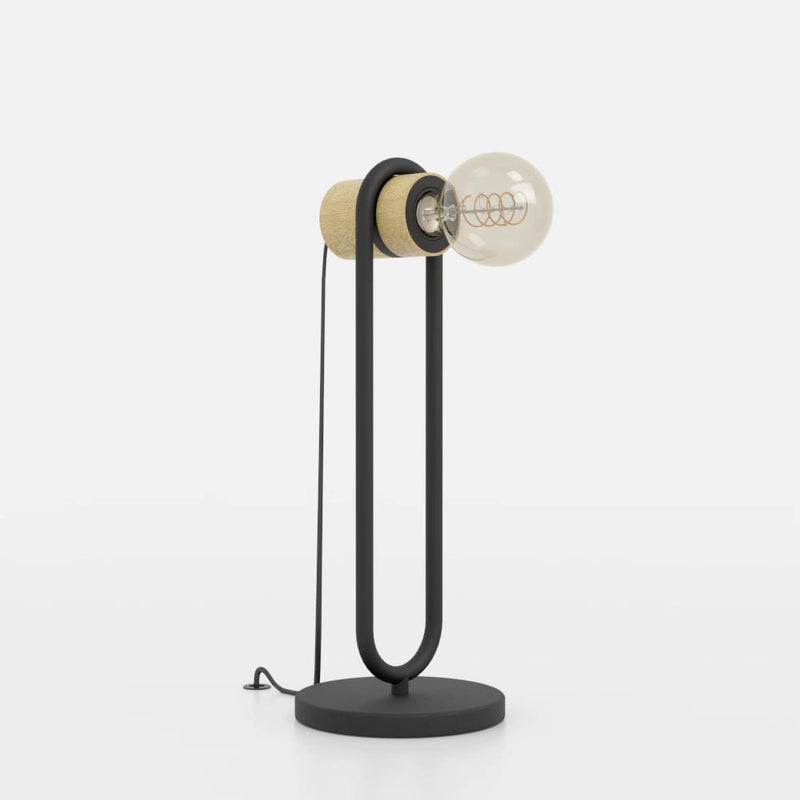 Load image into Gallery viewer, Candeeiro de Mesa com Base de Metal Preto e Madeira Natural CHIEVELEY EGLO
