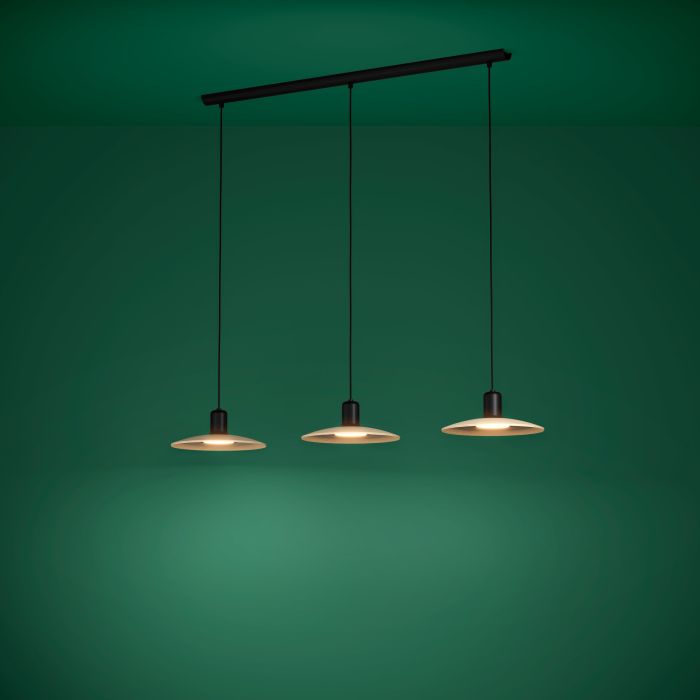 Load image into Gallery viewer, Candeeiro de teto com três cabeças em madeira natural MAYAZES EGLO
