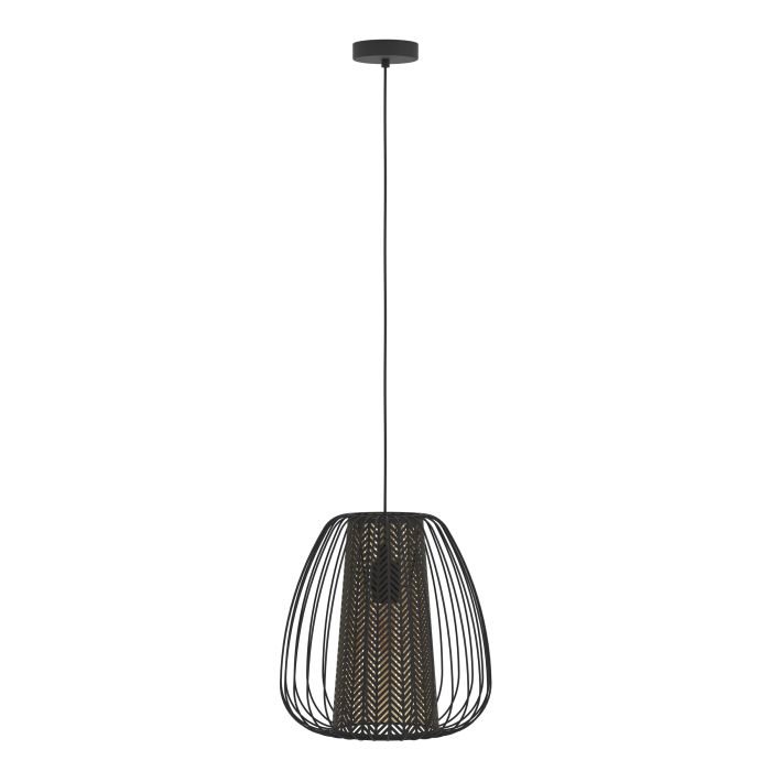 Carregue imagem no visualizador da galeriaCandeeiro de teto suspenso com abajur preto e detalhes dourados CURASAO EGLO
