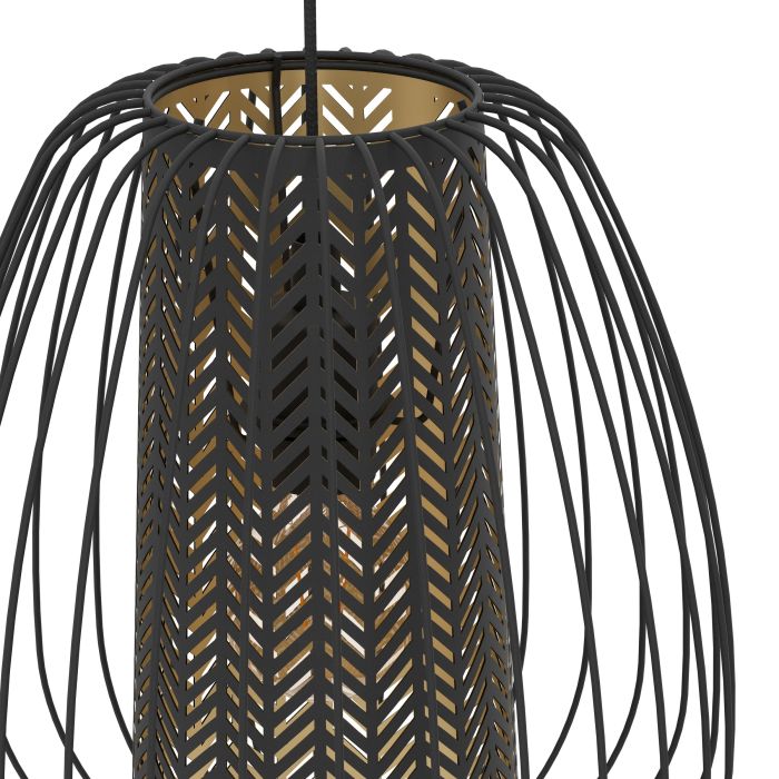 Carregue imagem no visualizador da galeriaCandeeiro de teto suspenso com abajur preto e detalhes dourados CURASAO EGLO
