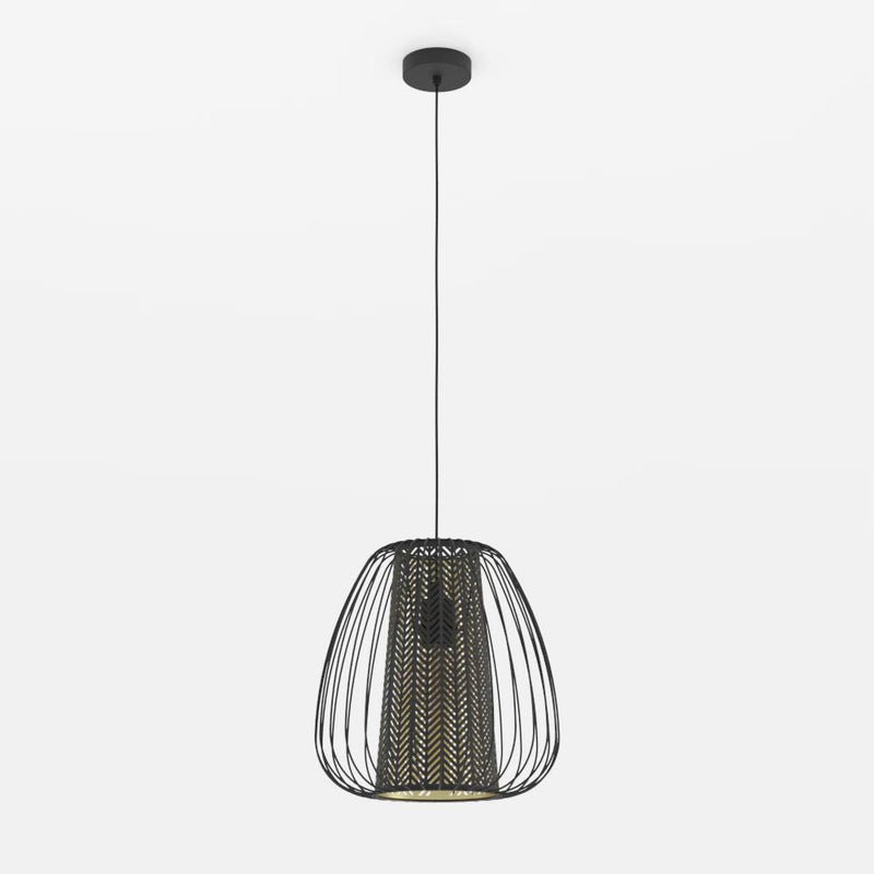 Carregue imagem no visualizador da galeriaCandeeiro de teto suspenso com abajur preto e detalhes dourados CURASAO EGLO
