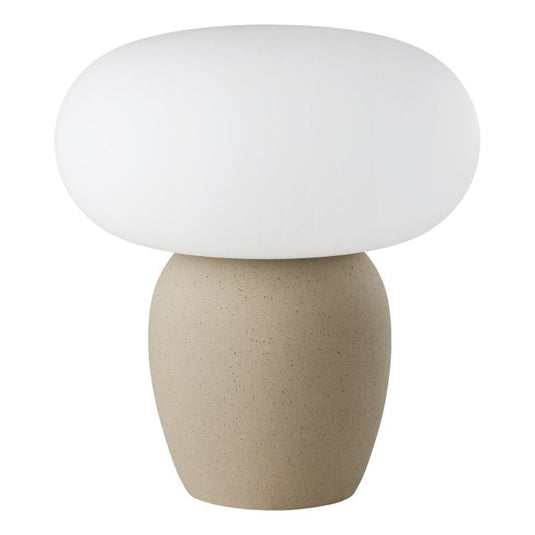 Candeeiro de Mesa com Base Cerâmica Creme e Abajur de Vidro Branco CAHUAMA EGLO