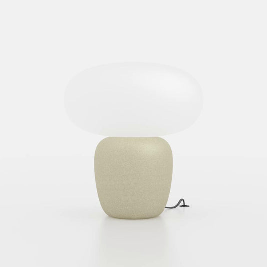 Candeeiro de Mesa com Base Cerâmica Creme e Abajur de Vidro Branco CAHUAMA EGLO