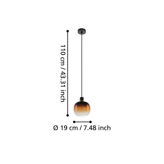 Candeeiro de teto com abajur de vidro esférico preto e castanho OILELLA EGLO