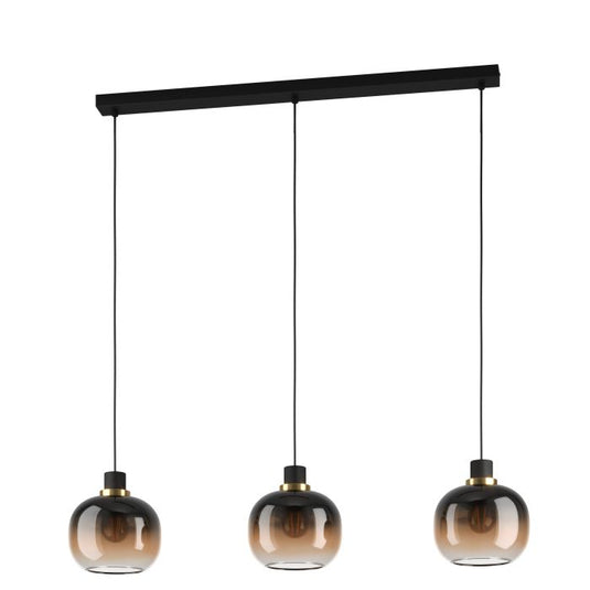 Candeeiro de teto com três abajures esféricos em vidro preto e castanho OILELLA EGLO