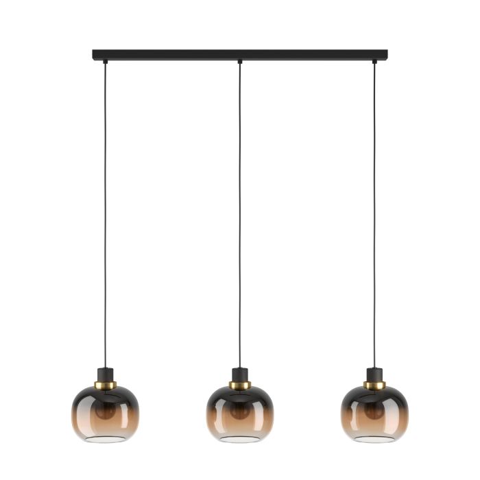 Cargue la imagen en el visor de la galería, Candeeiro de teto com três abajures esféricos em vidro preto e castanho OILELLA EGLO

