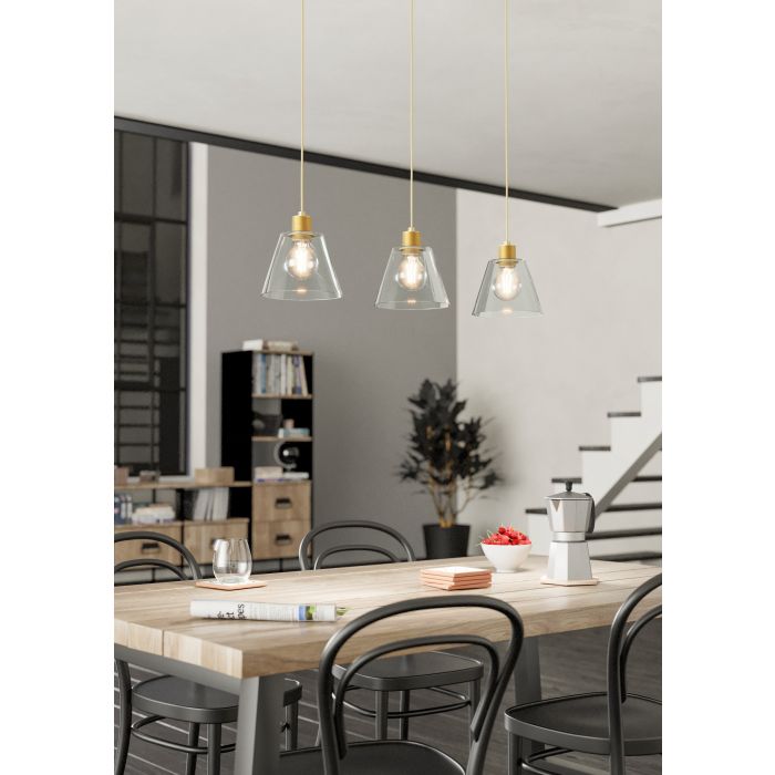 Carregue imagem no visualizador da galeriaCandeeiro de teto suspenso com vidro transparente e metal dourado COPLEY EGLO
