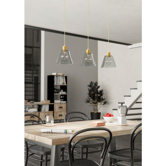Candeeiro de teto suspenso com vidro transparente e metal dourado COPLEY EGLO
