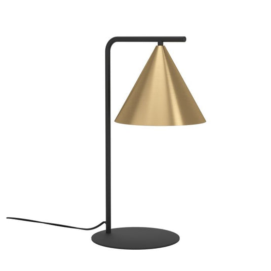 Candeeiro de Mesa com Base Curva em Metal Preto e Abajur Cónico Latão Escovado NARICES EGLO