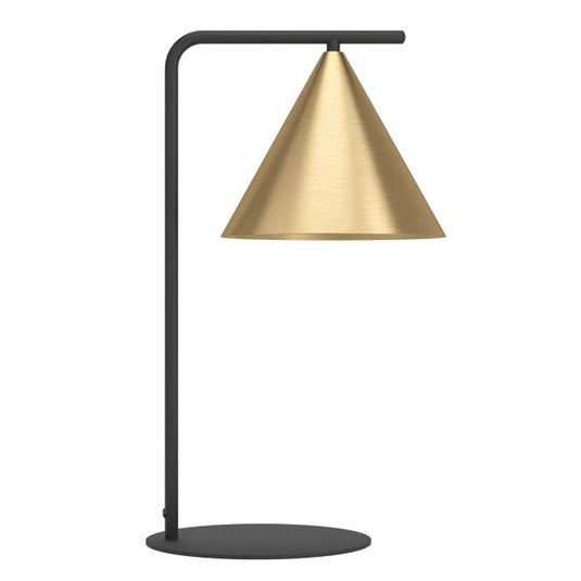 Candeeiro de Mesa com Base Curva em Metal Preto e Abajur Cónico Latão Escovado NARICES EGLO