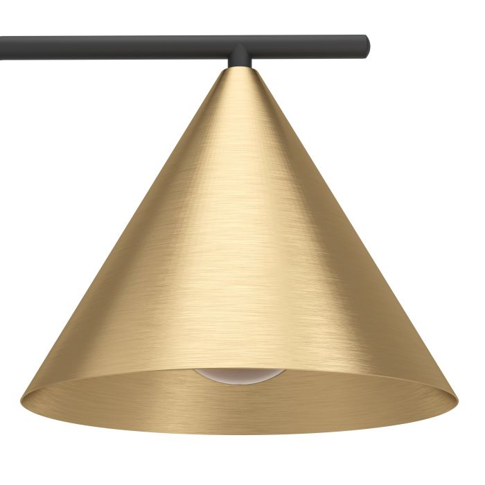 Chargez l'image dans la visionneuse de la galerie, Candeeiro de Mesa com Base Curva em Metal Preto e Abajur Cónico Latão Escovado NARICES EGLO
