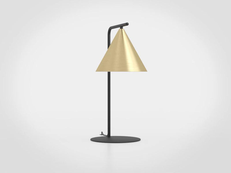 Chargez l'image dans la visionneuse de la galerie, Candeeiro de Mesa com Base Curva em Metal Preto e Abajur Cónico Latão Escovado NARICES EGLO
