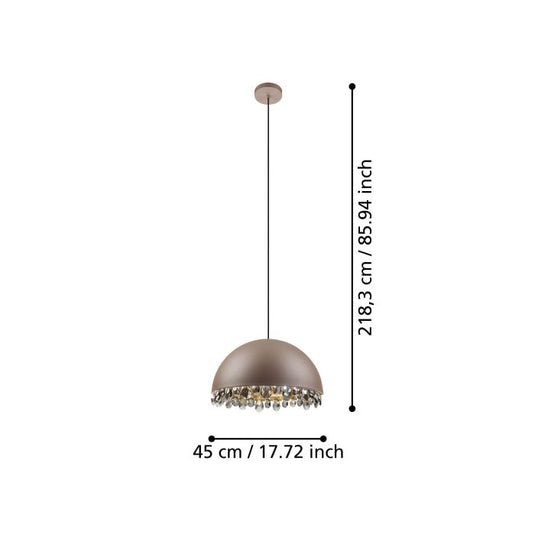 Candeeiro de teto com abajur redondo metal moka e cristais pretos GAETANO 2 EGLO