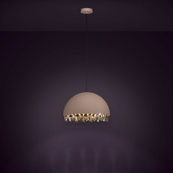 Load image into Gallery viewer, Candeeiro de teto com abajur redondo metal moka e cristais pretos GAETANO 2 EGLO

