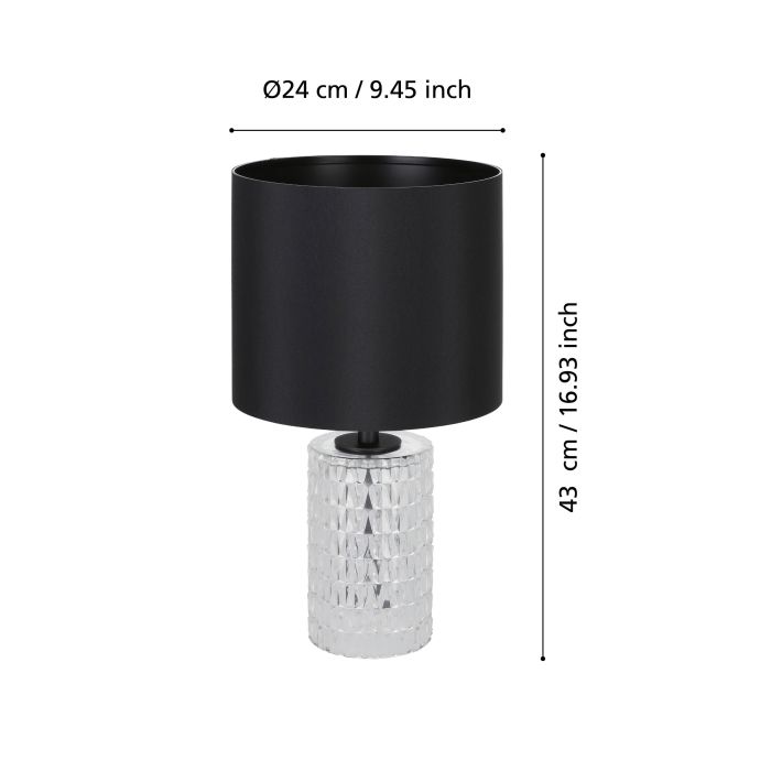 Load image into Gallery viewer, Candeeiro de Mesa com Cilindro de Vidro e Abajur Preto SAPUARA EGLO
