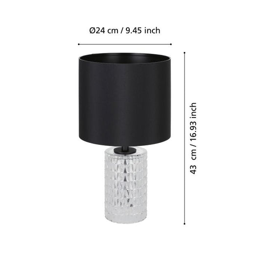 Candeeiro de Mesa com Cilindro de Vidro e Abajur Preto SAPUARA EGLO