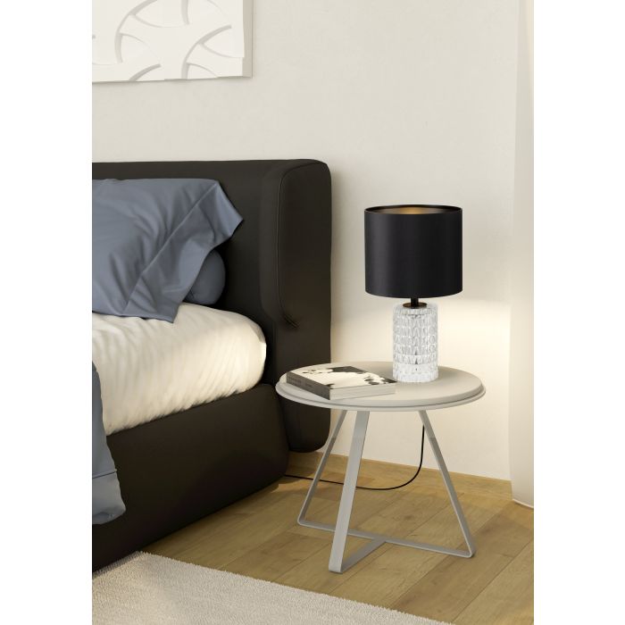 Load image into Gallery viewer, Candeeiro de Mesa com Cilindro de Vidro e Abajur Preto SAPUARA EGLO
