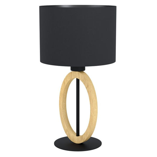 Candeeiro de Mesa com Base de Metal Preto e Madeira BASILDON 1 EGLO