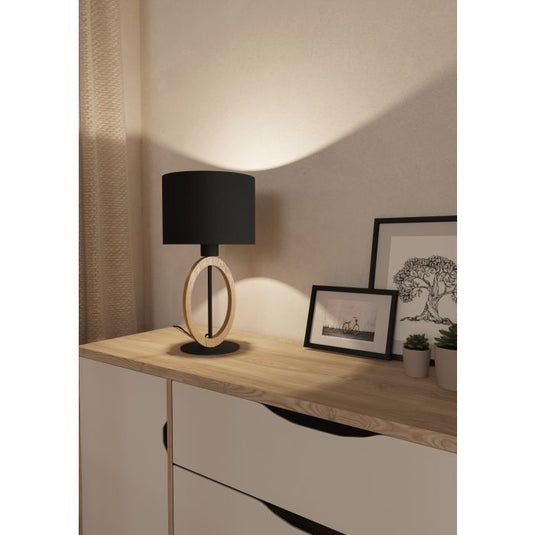 Candeeiro de Mesa com Base de Metal Preto e Madeira BASILDON 1 EGLO