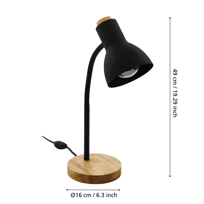 Carregue imagem no visualizador da galeriaCandeeiro de mesa com braço flexível em metal e madeira VERADAL EGLO
