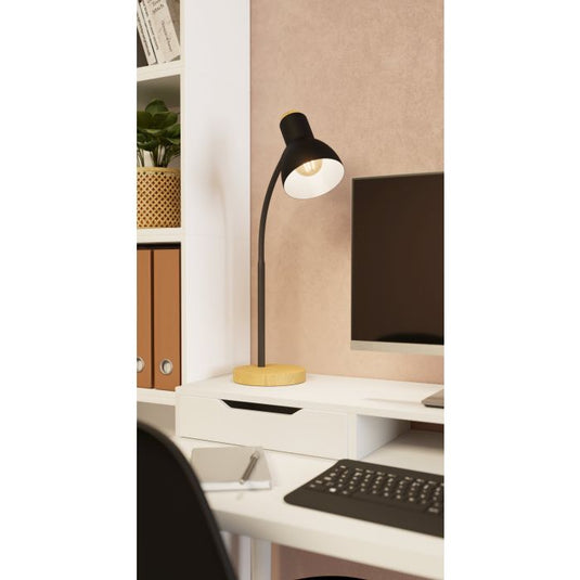 Candeeiro de mesa com braço flexível em metal e madeira VERADAL EGLO