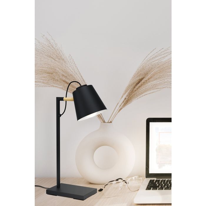 Carregue imagem no visualizador da galeriaCandeeiro de Mesa com Base e Abajur em Metal Preto LACEY EGLO
