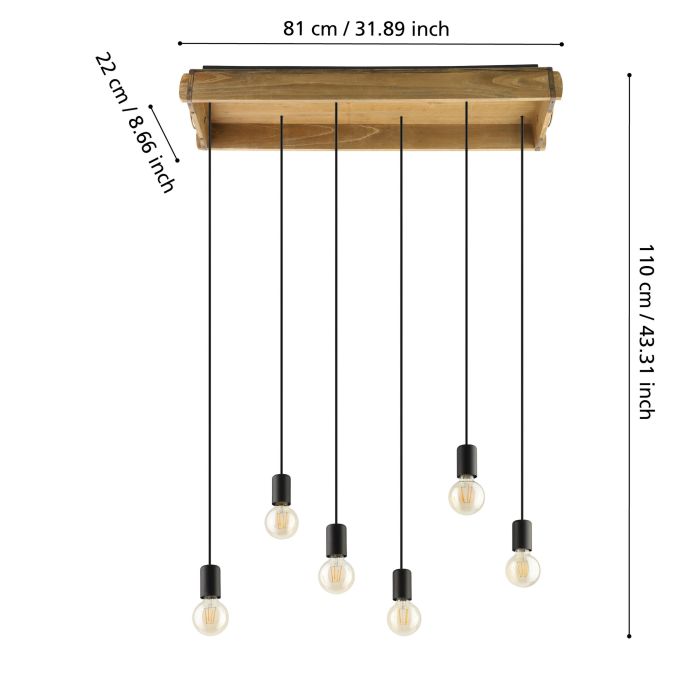 Carregue imagem no visualizador da galeriaCandeeiro de teto suspenso com 6 lâmpadas em metal preto WOOTTON EGLO
