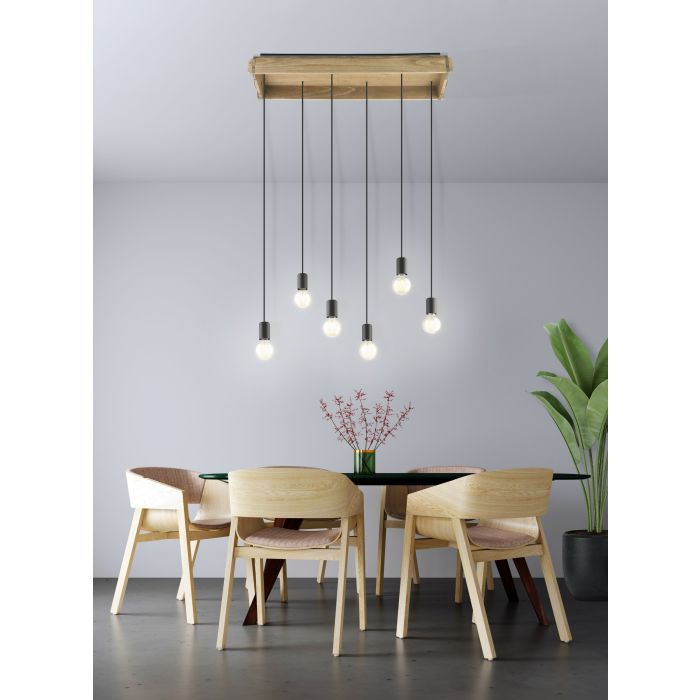 Carregue imagem no visualizador da galeriaCandeeiro de teto suspenso com 6 lâmpadas em metal preto WOOTTON EGLO
