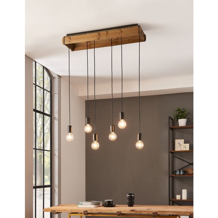 Carregue imagem no visualizador da galeriaCandeeiro de teto suspenso com 6 lâmpadas em metal preto WOOTTON EGLO
