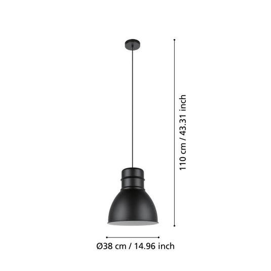 Candeeiro de teto metálico preto com interior branco EBURY EGLO