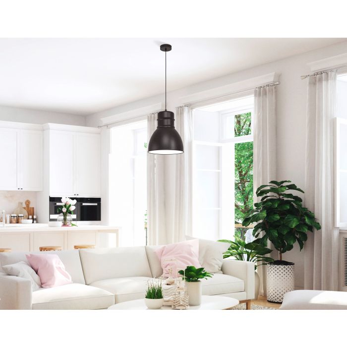 Carregue imagem no visualizador da galeriaCandeeiro de teto metálico preto com interior branco EBURY EGLO
