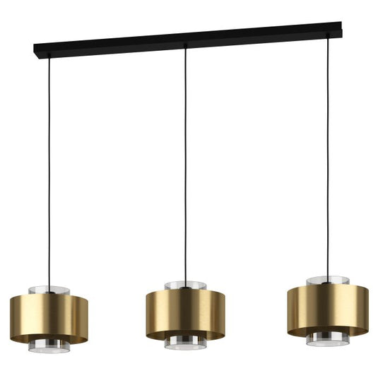 Candeeiro de teto com três abajures de metal latão e vidro preto fumado DUGLIA EGLO