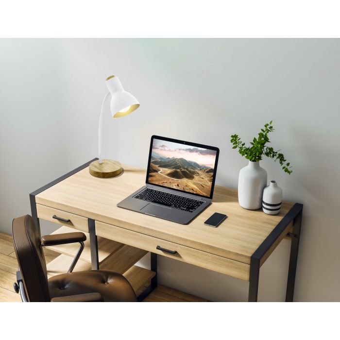 Carregue imagem no visualizador da galeriaCandeeiro de Mesa com Braço Flexível em Metal e Madeira VERADAL EGLO
