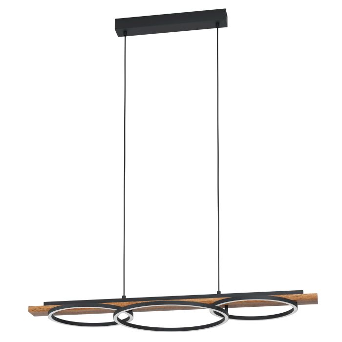 Carregue imagem no visualizador da galeriaCandeeiro de teto em madeira de pinho e metal preto BOYAL EGLO
