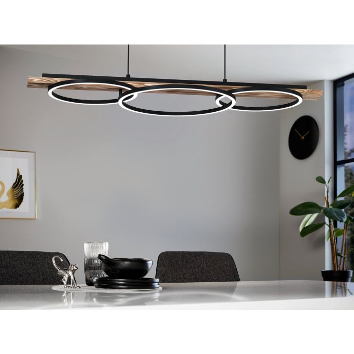 Carregue imagem no visualizador da galeriaCandeeiro de teto em madeira de pinho e metal preto BOYAL EGLO
