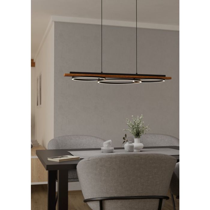 Carregue imagem no visualizador da galeriaCandeeiro de teto em madeira de pinho e metal preto BOYAL EGLO
