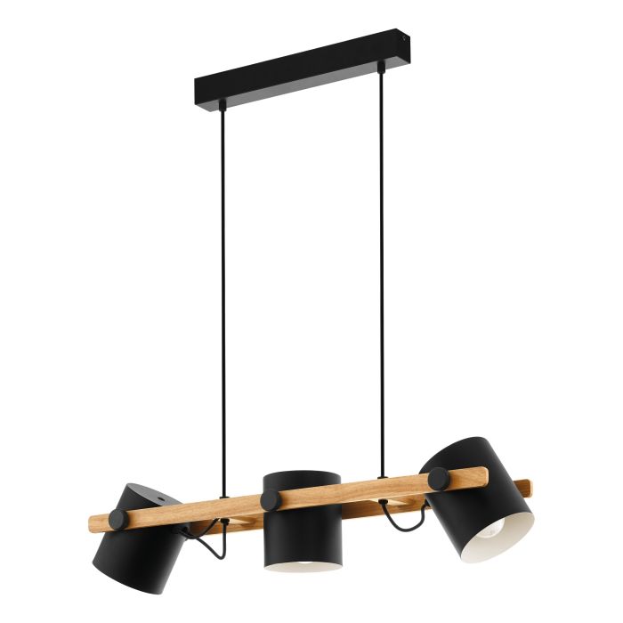 Load image into Gallery viewer, Candeeiro de teto preto-creme com madeira HORNWOOD EGLO
