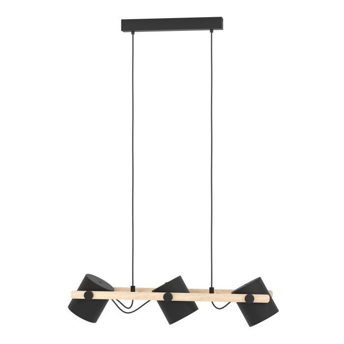 Load image into Gallery viewer, Candeeiro de teto preto-creme com madeira HORNWOOD EGLO
